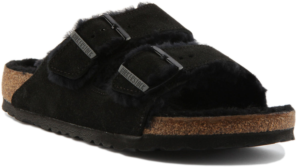 Sandali Birkenstock Arizona | Camoscio nero foderato in shearling per donna