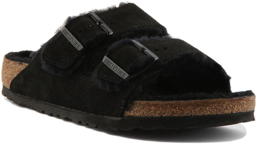 Sandali Birkenstock Arizona | Camoscio nero foderato in shearling per donna