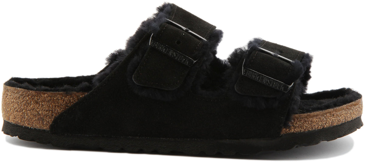 Sandali Birkenstock Arizona | Camoscio nero foderato in shearling per donna