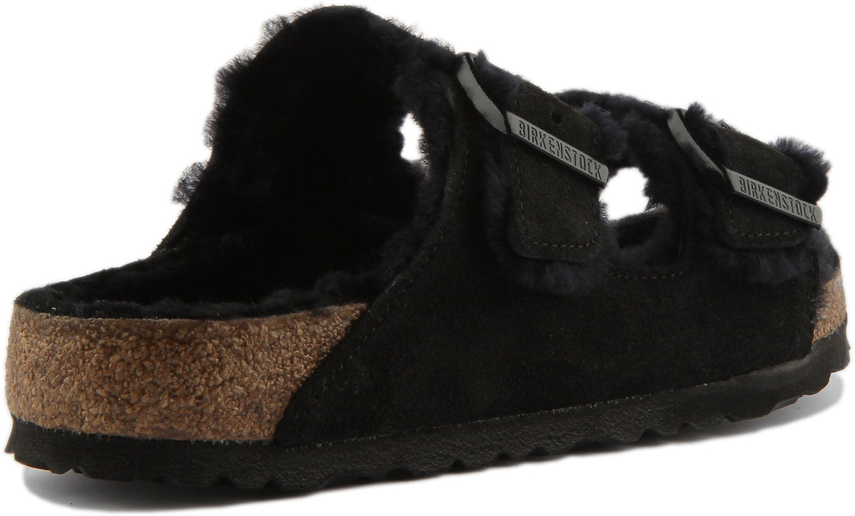 Sandali Birkenstock Arizona | Camoscio nero foderato in shearling per donna