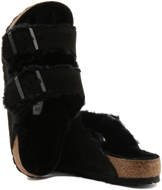 Sandali Birkenstock Arizona | Camoscio nero foderato in shearling per donna