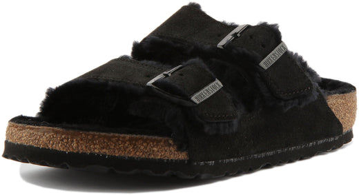Sandali Birkenstock Arizona | Camoscio nero foderato in shearling per donna