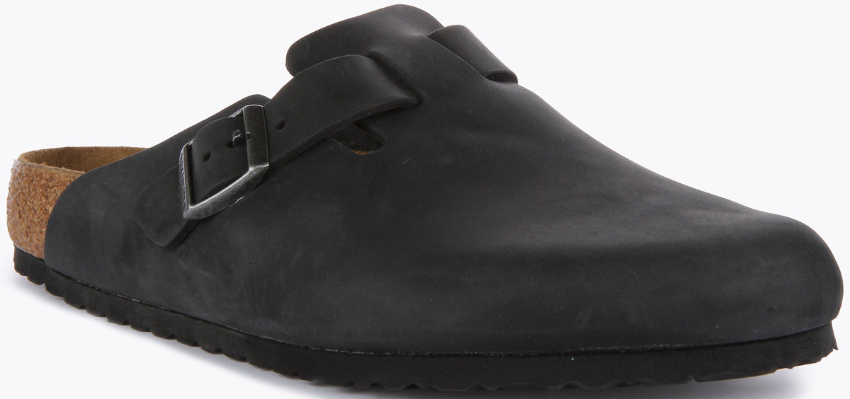 Sabots Birkenstock Boston | Cuir véritable noir pour homme et femme