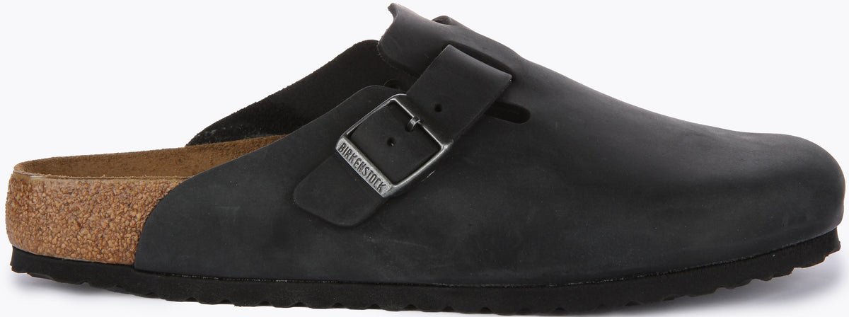 Sabots Birkenstock Boston | Cuir véritable noir pour homme et femme
