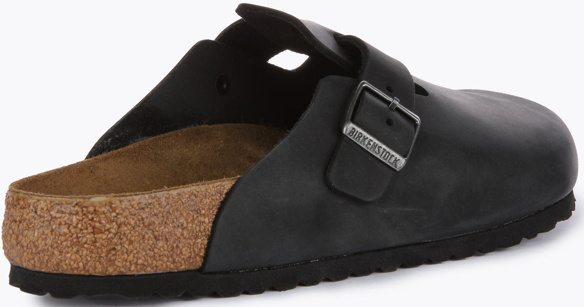 Sabots Birkenstock Boston | Cuir véritable noir pour homme et femme