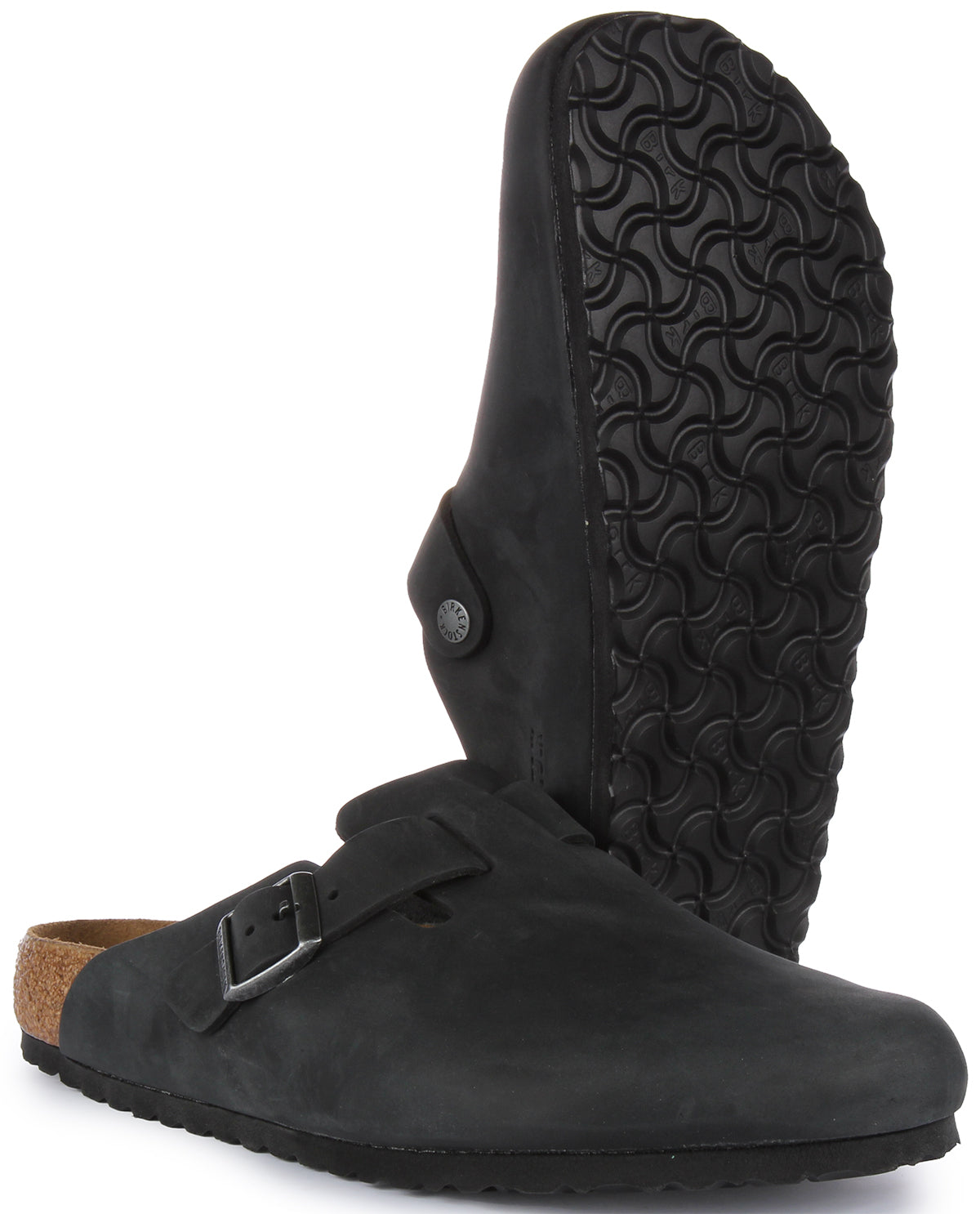 Sabots Birkenstock Boston | Cuir véritable noir pour homme et femme