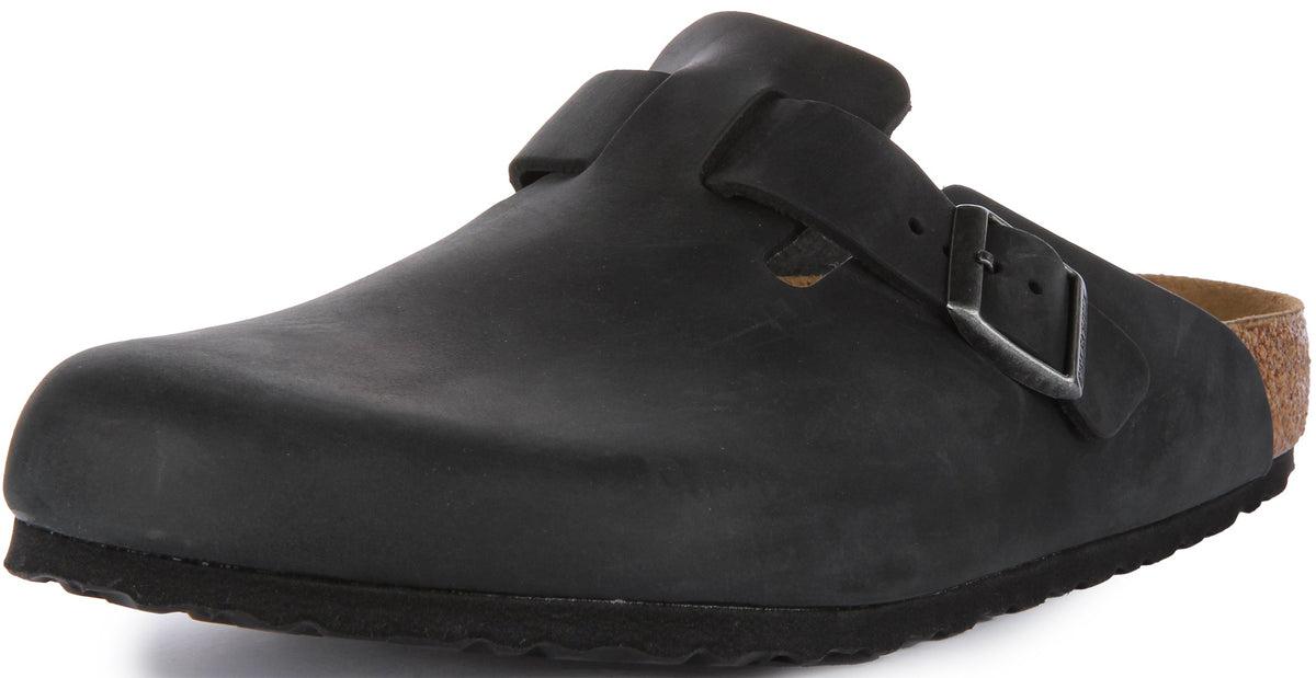 Sabots Birkenstock Boston | Cuir véritable noir pour homme et femme