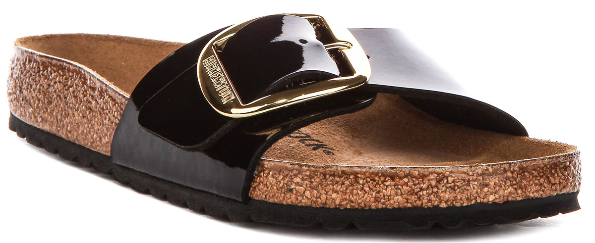 Birkenstock Madrid-sandalen | zwart lakleer - grote gesp voor dames - normale pasvorm
