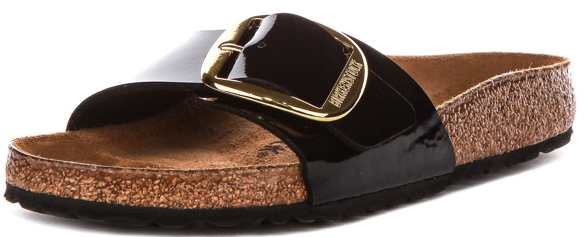 Birkenstock Madrid-sandalen | zwart lakleer - grote gesp voor dames - normale pasvorm