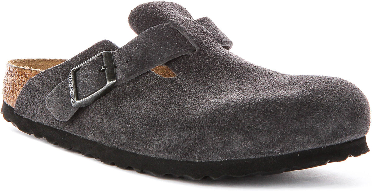 Zuecos Birkenstock Boston | Ante color carbón para hombre y mujer - Horma estrecha