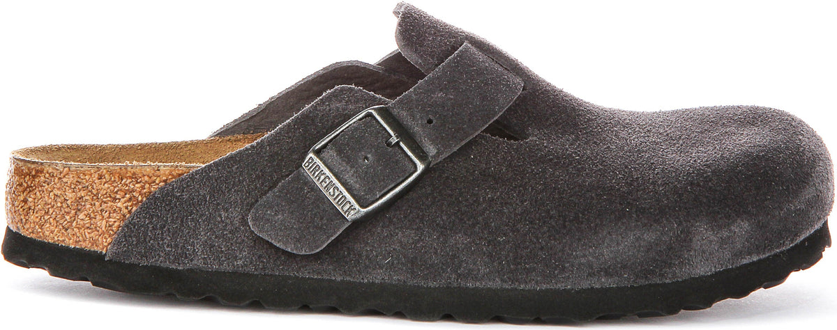 Zuecos Birkenstock Boston | Ante color carbón para hombre y mujer - Horma estrecha