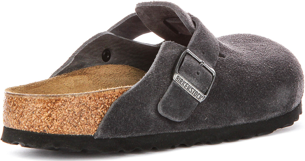 Zuecos Birkenstock Boston | Ante color carbón para hombre y mujer - Horma estrecha