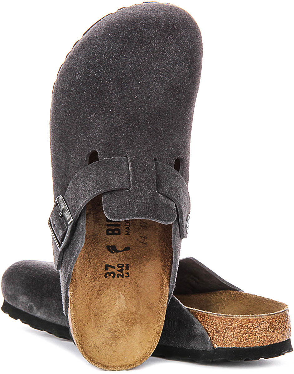 Zuecos Birkenstock Boston | Ante color carbón para hombre y mujer - Horma estrecha