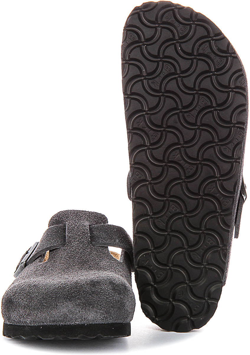 Zuecos Birkenstock Boston | Ante color carbón para hombre y mujer - Horma estrecha