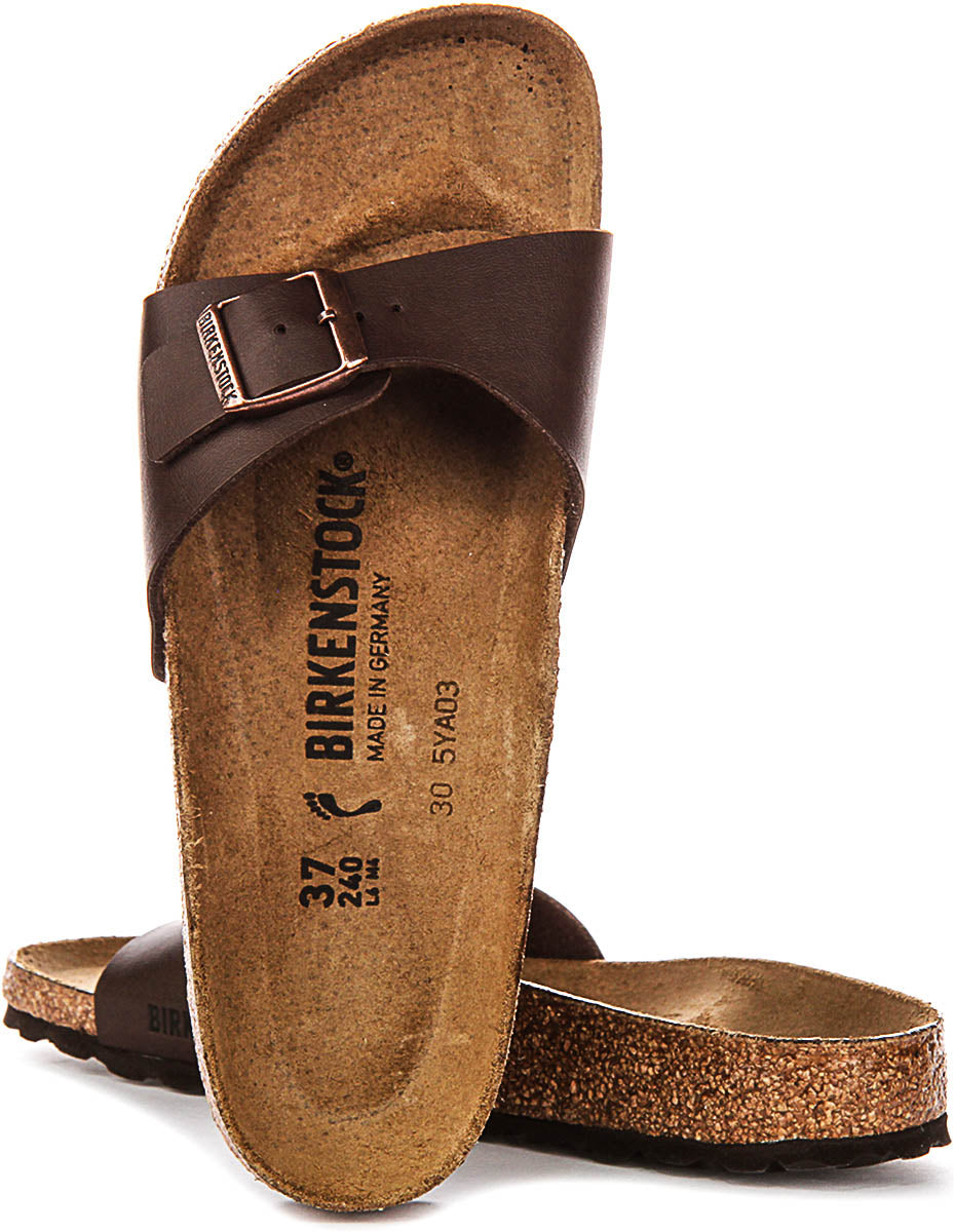Sandales Birkenstock Madrid | Birko-Flor marron foncé pour femmes - Coupe étroite