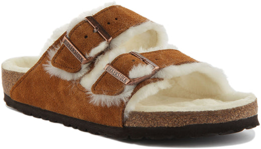 Birkenstock Arizona-sandalen | nertsbruine suède met voering van lamsvacht voor dames