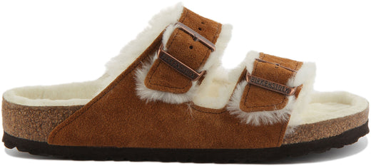 Birkenstock Arizona-sandalen | nertsbruine suède met voering van lamsvacht voor dames