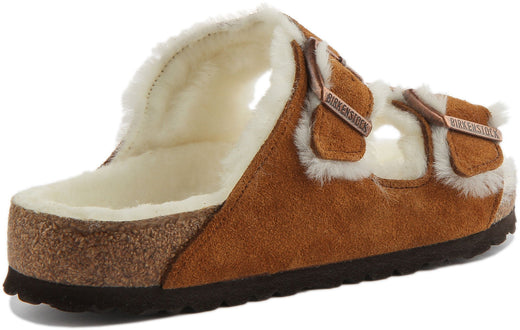 Birkenstock Arizona-sandalen | nertsbruine suède met voering van lamsvacht voor dames