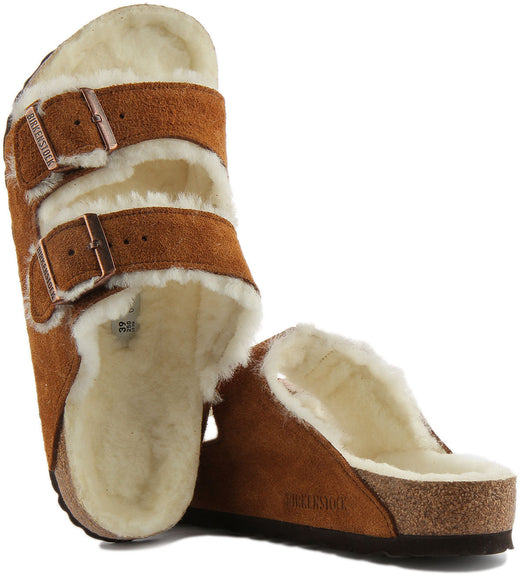 Birkenstock Arizona-sandalen | nertsbruine suède met voering van lamsvacht voor dames