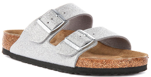 Birkenstock Arizona-sandalen | metallic zilverkleurig Birko-Flor - metallic afwerking voor dames - normale pasvorm