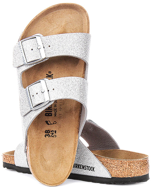 Birkenstock Arizona-sandalen | metallic zilverkleurig Birko-Flor - metallic afwerking voor dames - normale pasvorm