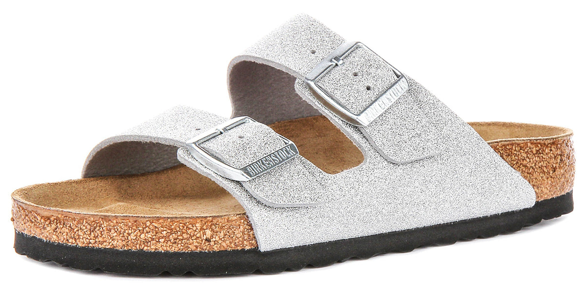 Birkenstock Arizona-sandalen | metallic zilverkleurig Birko-Flor - metallic afwerking voor dames - normale pasvorm