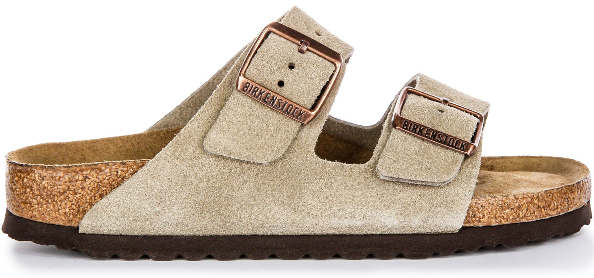 Sandalias Birkenstock Arizona | Ante color topo - Plantilla suave para mujer - Ajuste estrecho