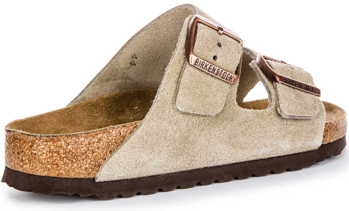 Sandalias Birkenstock Arizona | Ante color topo - Plantilla suave para mujer - Ajuste estrecho