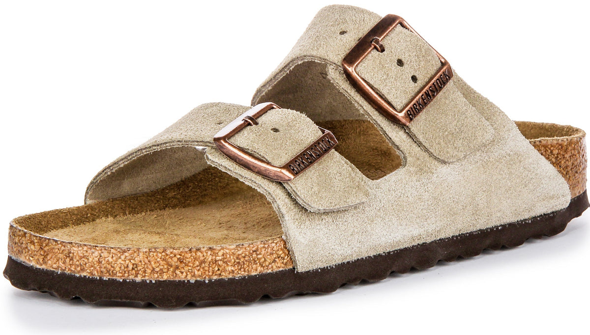 Sandalias Birkenstock Arizona | Ante color topo - Plantilla suave para mujer - Ajuste estrecho