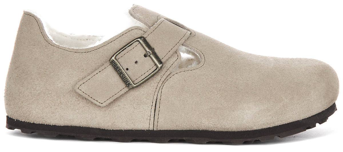 Zuecos Birkenstock London | Ante con forro de borreguito color topo para mujer