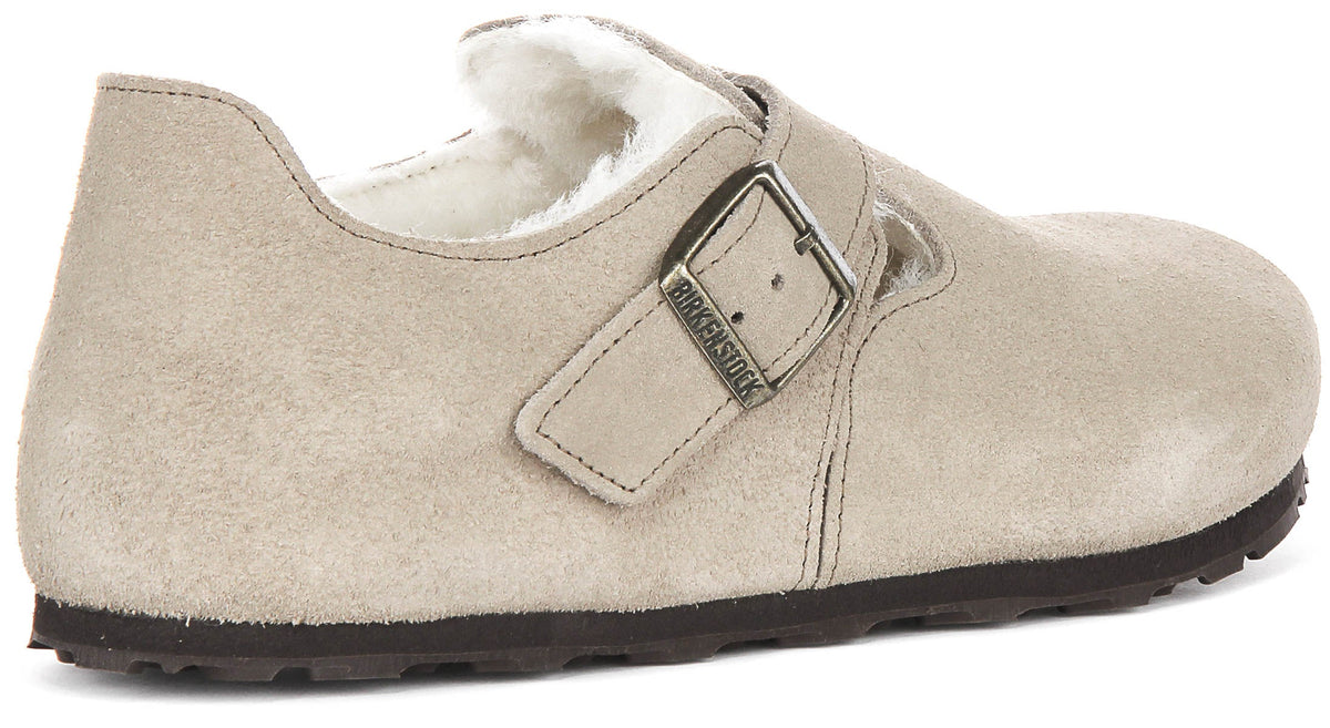 Zuecos Birkenstock London | Ante con forro de borreguito color topo para mujer