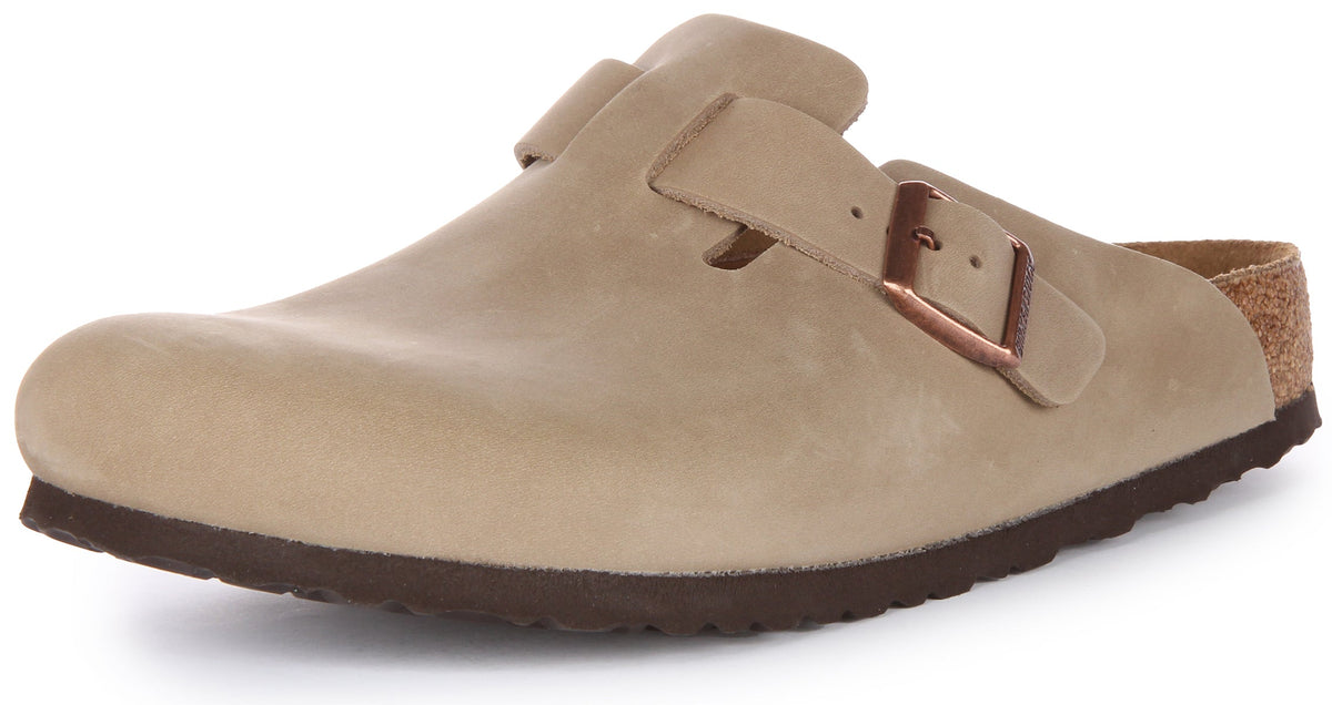 Zuecos Birkenstock Boston | Piel auténtica color tabaco para mujer