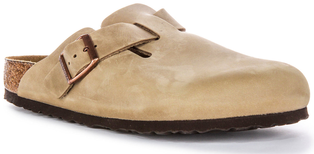 Sabots Birkenstock Boston | Cuir véritable tabac pour hommes et femmes