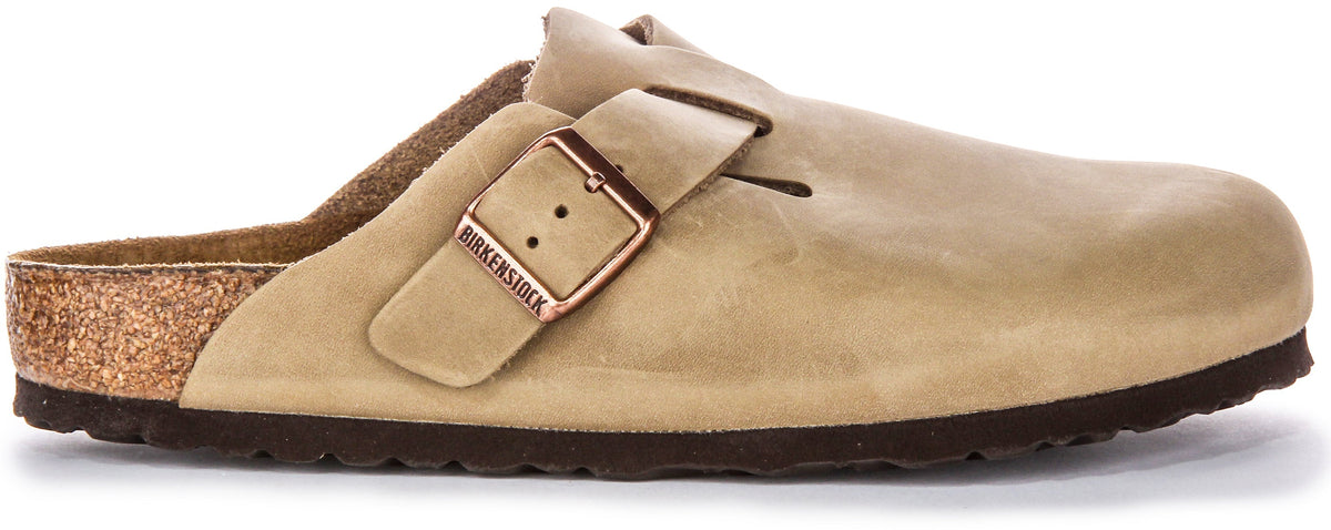 Sabots Birkenstock Boston | Cuir véritable tabac pour hommes et femmes