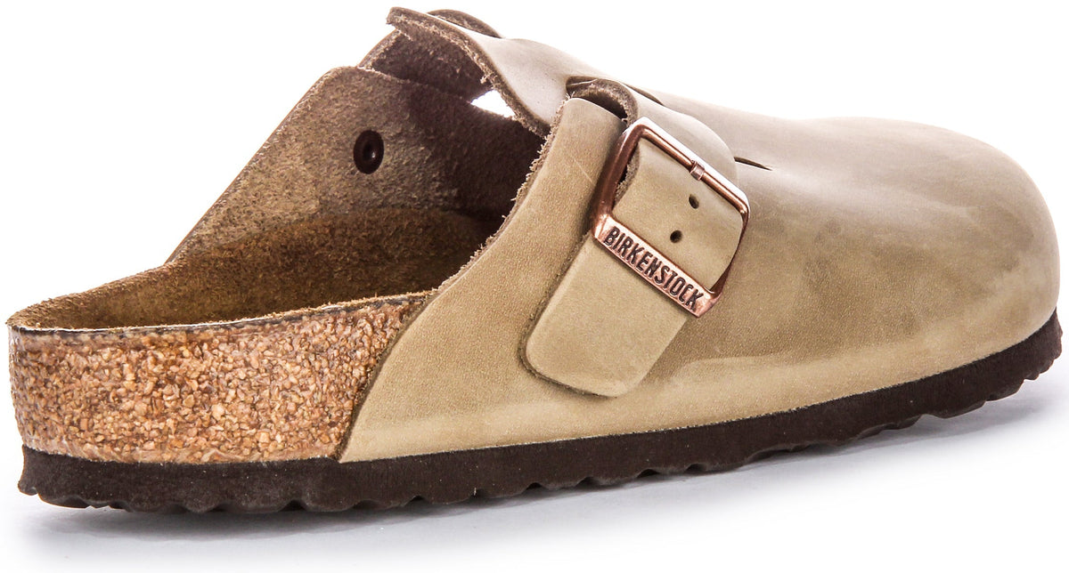 Sabots Birkenstock Boston | Cuir véritable tabac pour hommes et femmes