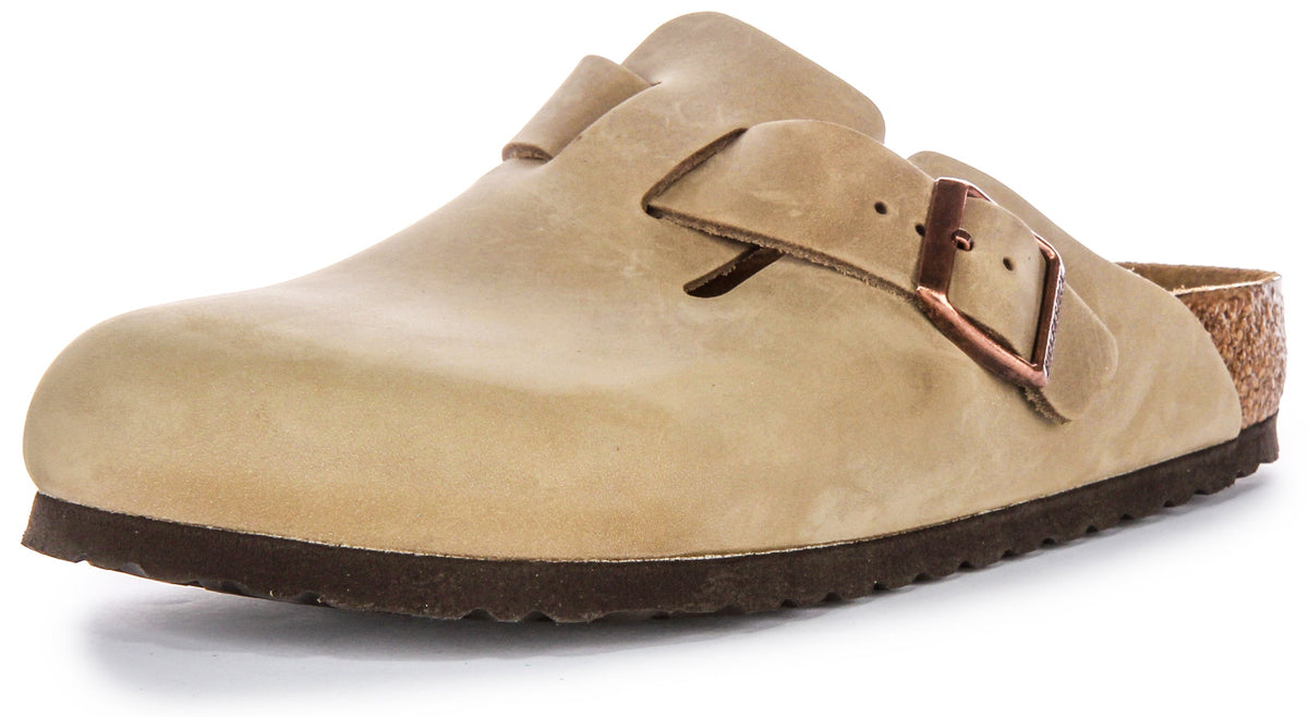 Sabots Birkenstock Boston | Cuir véritable tabac pour hommes et femmes