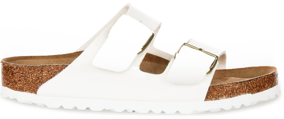 Sandales Birkenstock Arizona | Cuir blanc à finition vernie pour femmes - Coupe normale