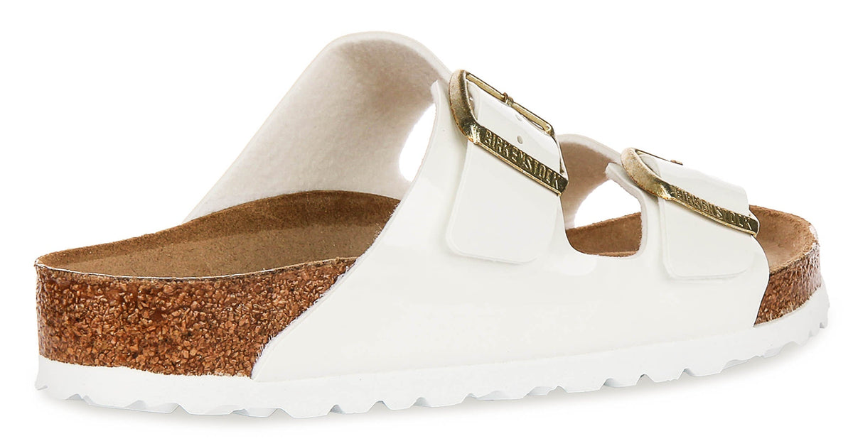 Sandales Birkenstock Arizona | Cuir blanc à finition vernie pour femmes - Coupe normale