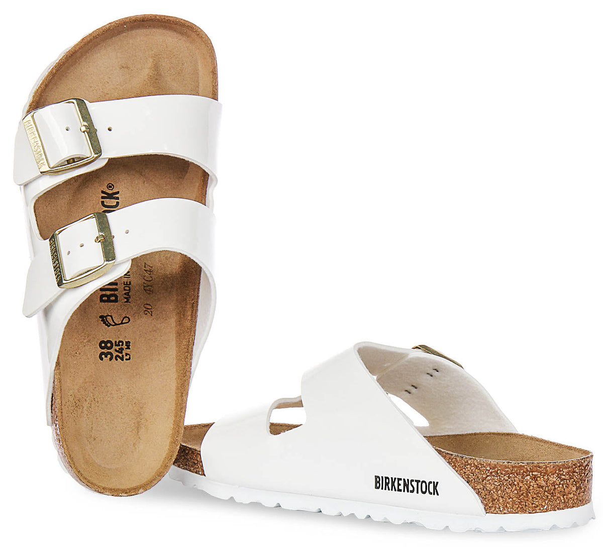 Sandales Birkenstock Arizona | Cuir blanc à finition vernie pour femmes - Coupe normale