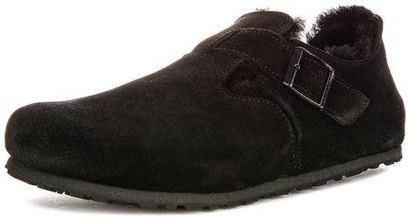Birkenstock London Clogs | Black shearling-lined suede for Women - Regular Fit