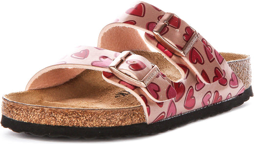 Birkenstock Arizona-sandalen | koperkleurig Birko-Flor - hartjesprint voor kinderen - normale pasvorm